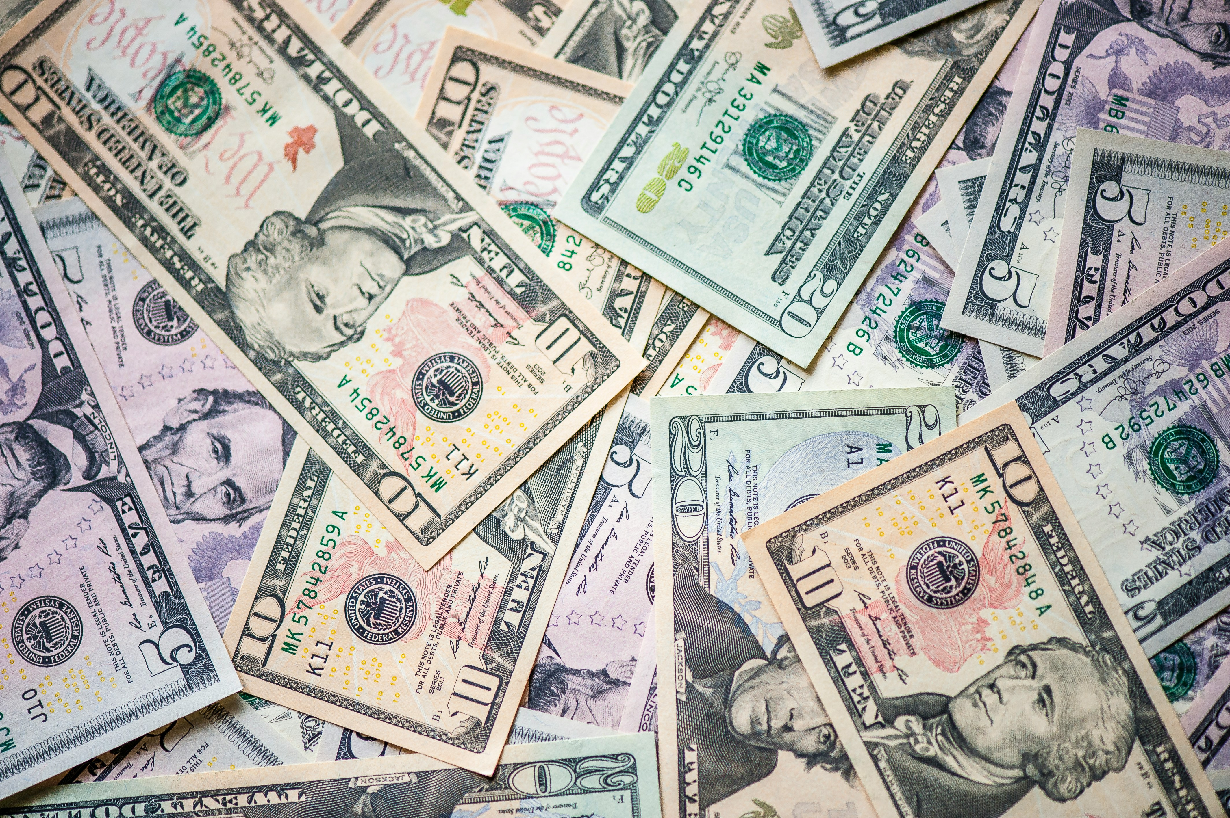 A spread of US dollar banknotes