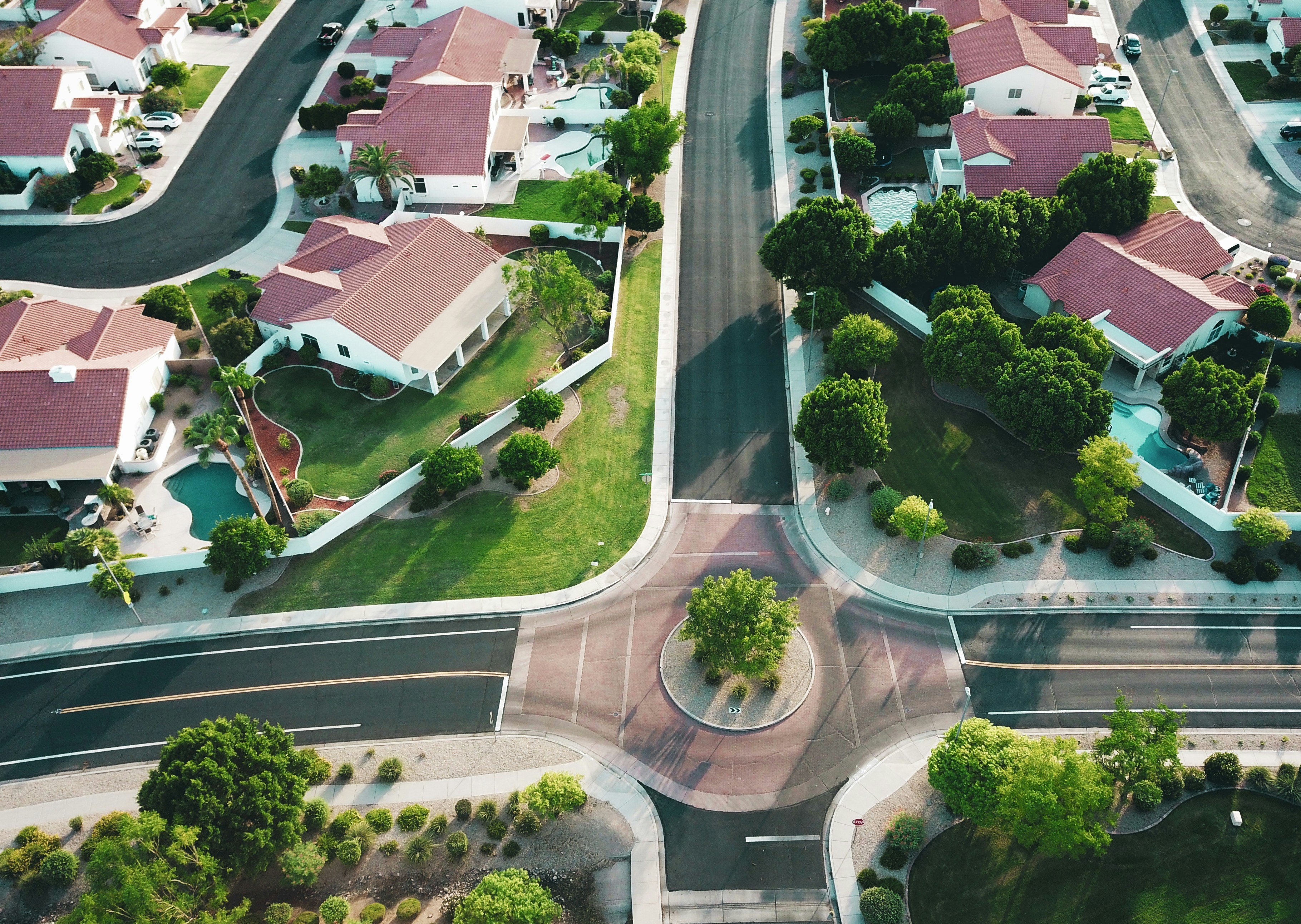 Aerial view of a residential neighborhood